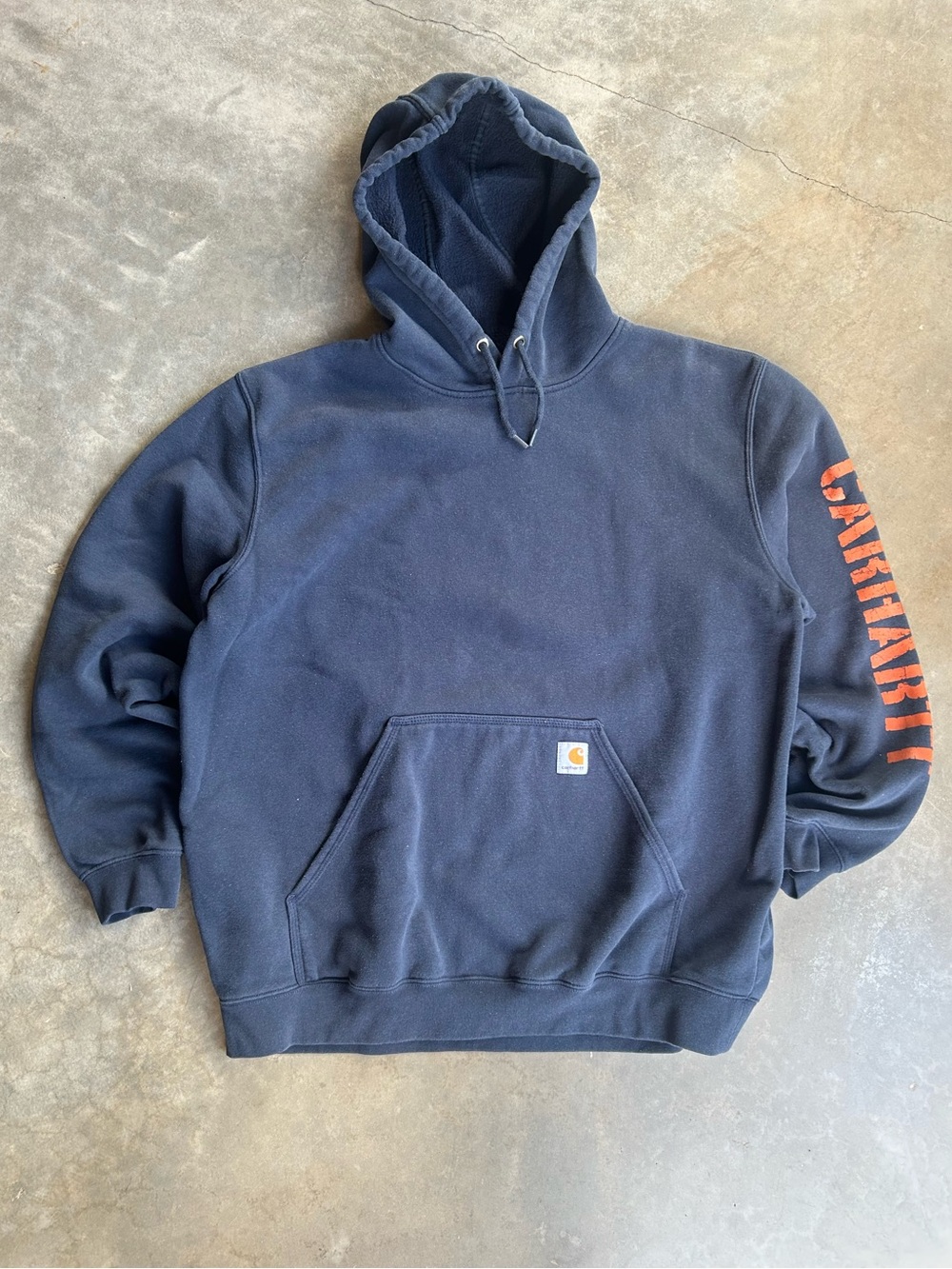 Carhartt Hooded Sweatshirt with Orange Sleeve Logo
